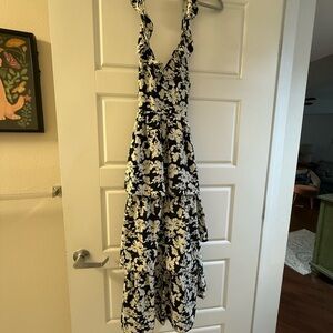 Lulu's Black and White Floral High Low Dress